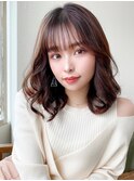 ★小顔ワンカールレイヤーカットデジタルパーマチェリーブラウン