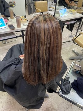 ハイライトベージュ小顔ワンレンロングケアブリーチ所沢韓国