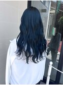 ブリーチなしwカラー　青髪　波ウェーブ