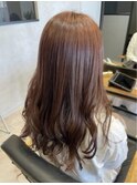 大人可愛い毛先ウェーブロング ツヤ髪暖色ブラウンカラー