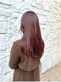 大人かわいい艶髪ストレートロングチェリーブラウン