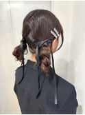 ツイン編み込み×リボンアレンジ