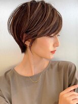 大人可愛い丸みショート×脱白髪染めハイライトオージュアTr