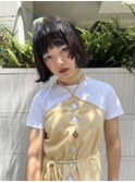ミニボブ　顔まわりレイヤー　黒髪