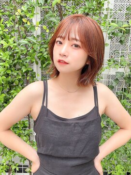 サロウィンフレンテ 新宿三丁目(SALOWIN Frente) 石塚／韓国ピンクオレンジ切りっぱなしボブ10代20代30代40代新宿