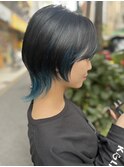 ウルフインナーカラーターコイズブルー