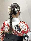卒業式成人式結婚式に☆袴振袖着付け編み下ろしヘア金箔アレンジ