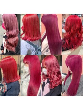 レッドカラー/ブリーチカラー/派手髪カラー/ロング/ミディアム