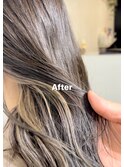 クラゲヘアーオリーブグレーココアベージュインナーブリーチ