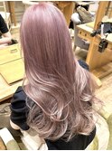ミルクティーピンクブリーチデザインカラーロングレイヤーカット