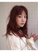 【ボルドーカラー/阿部達哉】ミディアムヘア/赤カラー/暖色