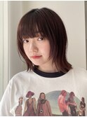 切りっぱなしボブ前髪デジタルパーマレイヤーチェリーブラウン