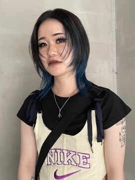 ベンジー 天神店(benji) ウルフカット/インナーカラー／ブルー　天神/大名