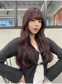 ダブルカラーチェリーレッドピンクブラウン韓国レイヤーロング