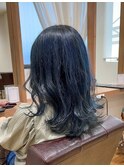 【セミロング×ブルーブラック】