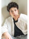 men's スパイキーショート＃フェザーパーマブルーブラック
