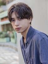 小久保styleフェザーパーマグレーブルーカラー刈り上げショート