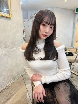アンジェリカラボ 梅田店(ANGELICA LABO) 韓国風くびれレイヤーカット×グレージュ×透明感ブラウン川又
