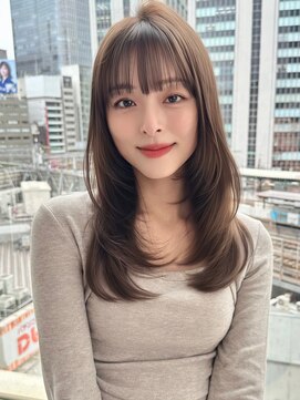 バイオレットジェム(Violet`jem) ロングレイヤーカットワンカールぱっつん前髪グレージュRI-61