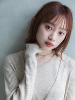 外ハネミニボブ×ミルクティーピンク×眉上バング/大人ガーリー