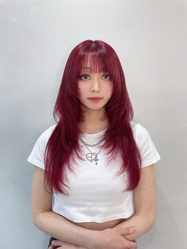 ラピス 渋谷本店(Lapis) チェリーレッド/シールエクステ/ロングウルフ