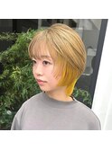 インナーカラー　イエロー　ブリーチ