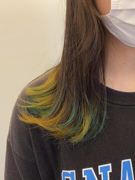 ラルマミット(lalma mit) 【裾カラー】グリーン×イエロー【ケアブリーチ】