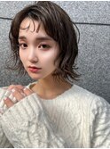 ベージュインナーカラーショートボブレイヤーミディアム前髪