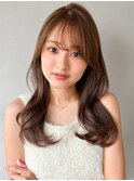 セミディ美髪小顔カットエアリーカールモテ髪前髪斜めバング