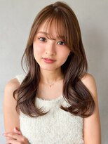 セミディ美髪小顔カットエアリーカールモテ髪前髪斜めバング