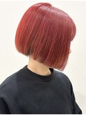 【モリオ松戸　石山】赤髪前下がりボブミニボブチェリーレッド