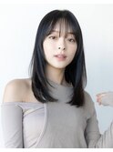 デザインカラーレイヤーカットウェットヘアオリーブベージュ