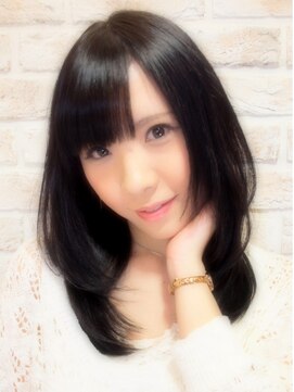 ヘアーデザイン リント(hair design Rinto) -５歳若く見える前下がりの黒髪オーガニックロングヘアスタイル