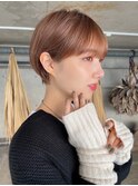 透明感暖色カラー×束感ショート×小顔矯正立体カット