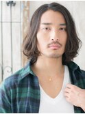 グレージュカラーのワイルドランダムゆるふわメンズロングf仙台