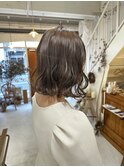 ブリーチなし　アッシュグレージュ　ミディアムボブ
