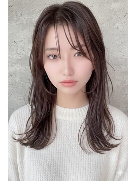 ヘアーズ ベリー 長住店(hairs BERRY) 小顔顔周りレイヤー×透明感グレージュ×艶髪セミディ人気美容室