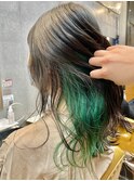 グリーンインナーカラー｜ブリーチ｜髪質改善｜ダブルカラー