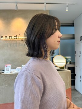 サンド 鹿児島中央(sand) @ayumi.sand グレージュ　ラベンダー　ボブ　イヤリングカラー