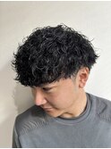 ツイストスパイラルツーブロックマッシュパーマメンズ