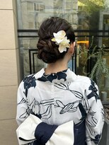 ゼスト 吉祥寺店(ZEST)&nbsp;白×ネイビー浴衣/大人っぽいアレンジ/吉祥寺/石川ひな