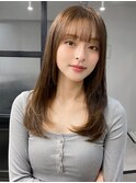 韓国ヘア レイヤーカット くびれヘア アプリコットオレンジ"
