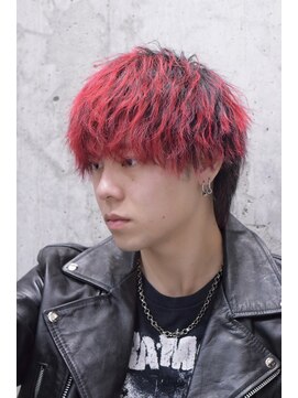 メンズオルズ 渋谷(MEN'S ALLZ) メンズブリーチカラー赤髪ショートウルフラウンドマッシュ