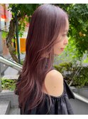 秋色ピンクヘアーワインレッド カシスレッド