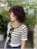 △癖毛風ボブパーマミディアムパーマピンクブラウンラベンダー