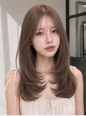 ダブルカラー韓国レイヤー顔まわりレイヤーくびれ巻き姫カット◎