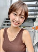 シースルーバングつや髪小顔まわりベージュカラーショートボブ