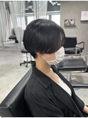 レイヤーロング/ステップボーンカット/黒髪ハンサムショート