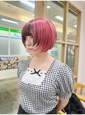 ボブショート/デザインカラー/エンドカラー/レッド赤髪カラー