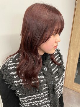 ミュラ(mulah) レイヤーカットロング暖色カラー＊ピンクレッドサイドバング